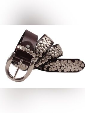 Men Artisan  Black Punk Leather Studded Belt with Silver Hardware